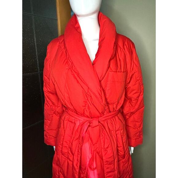 Vintage Lands' End Goose Down Quilted Thick Long Robe Red Bathrobe Full Length M - Picture 2 of 13